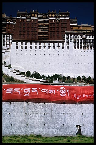 A pilgrim walking the Potala Kora.